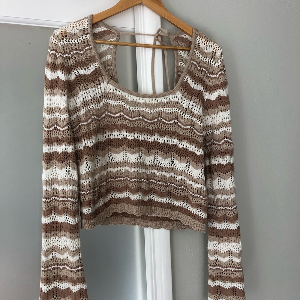 Brown and White Striped Knit Sweater